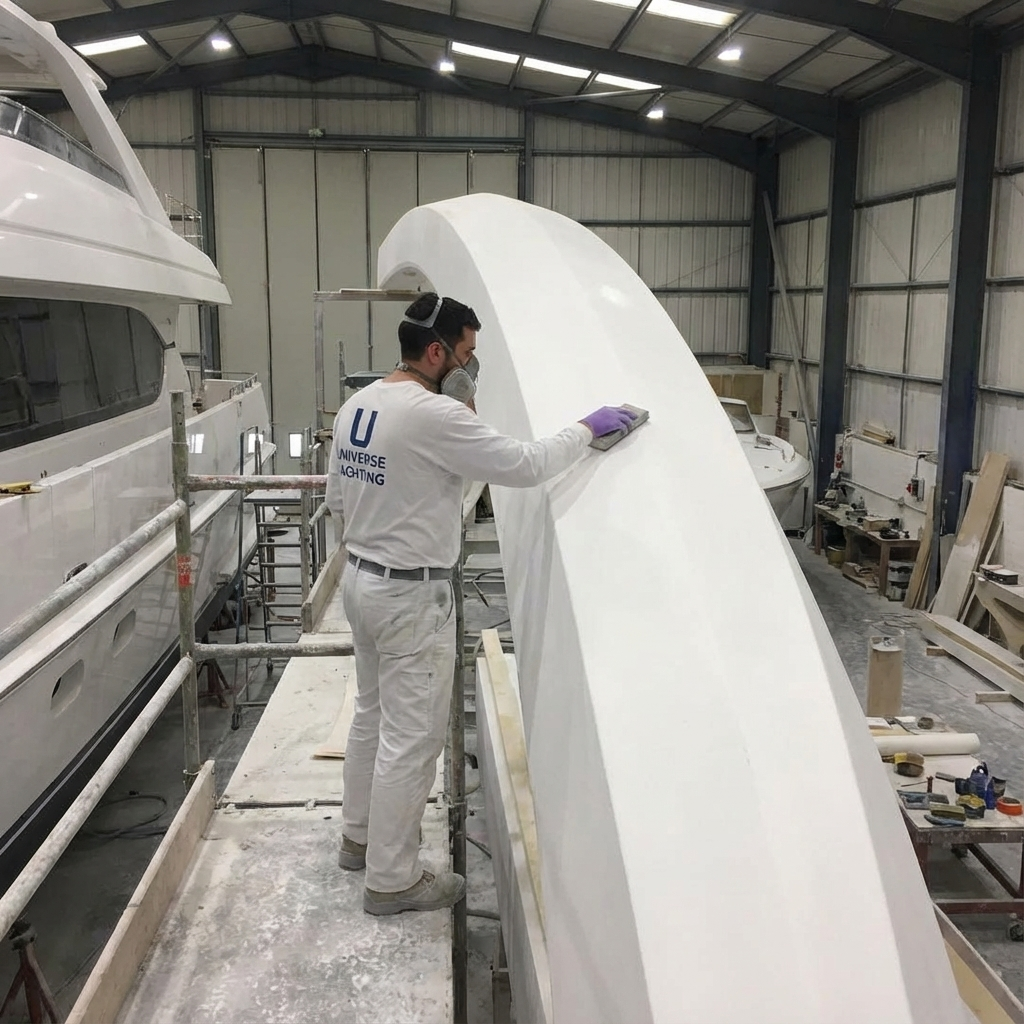 Professional polishing of a luxury yacht